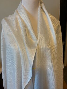 Studio White Scarf with Silver Metallic Threading